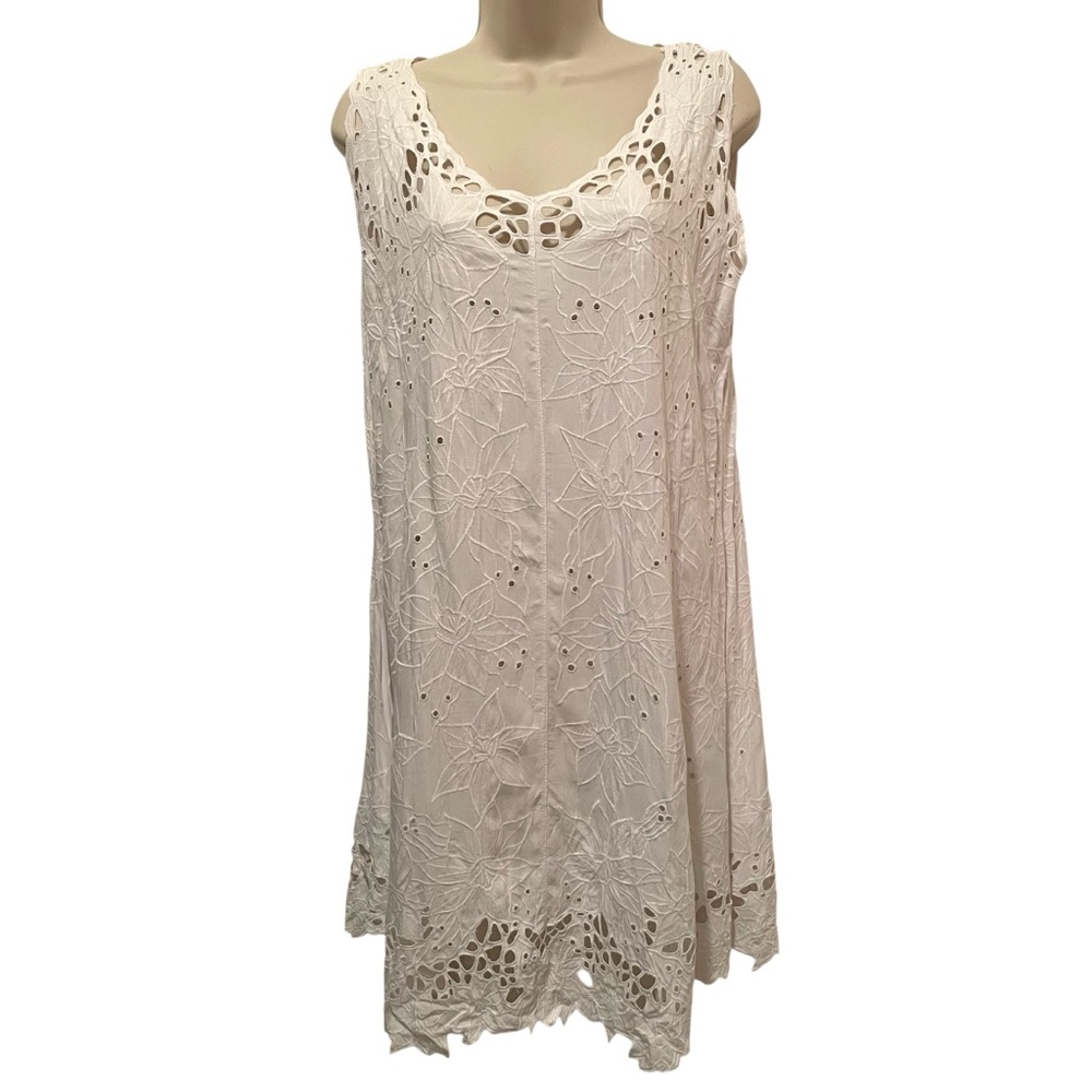 Dancing Gecko Hawaii White Eyelet Tank Dress Handmade in Indonesia size Small